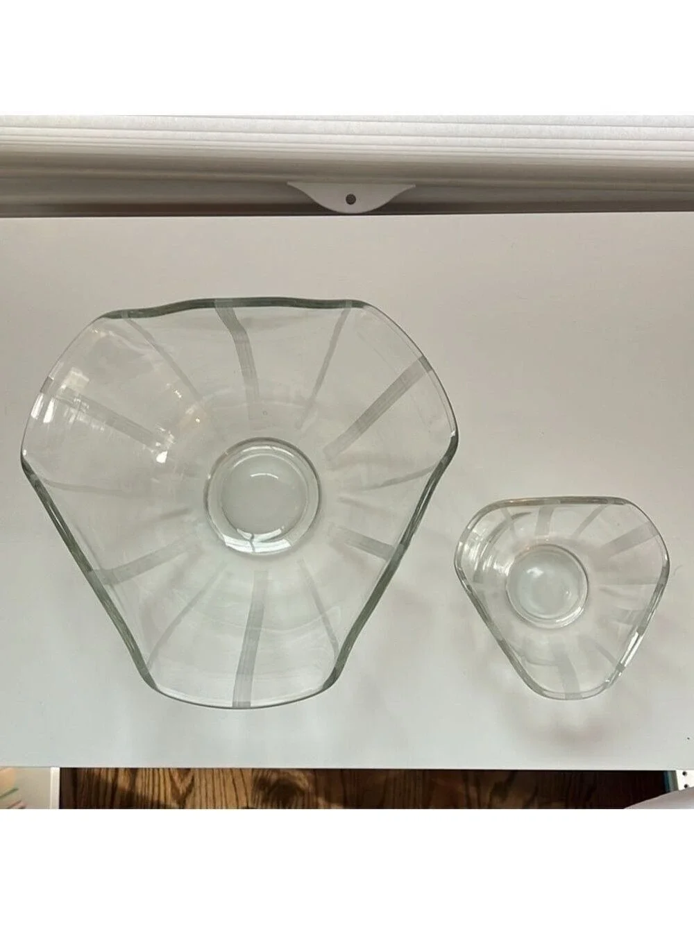 Vintage MCM Indiana Glass Clear Etched Chip and Dip Serving Bowls Rare Set of 2
